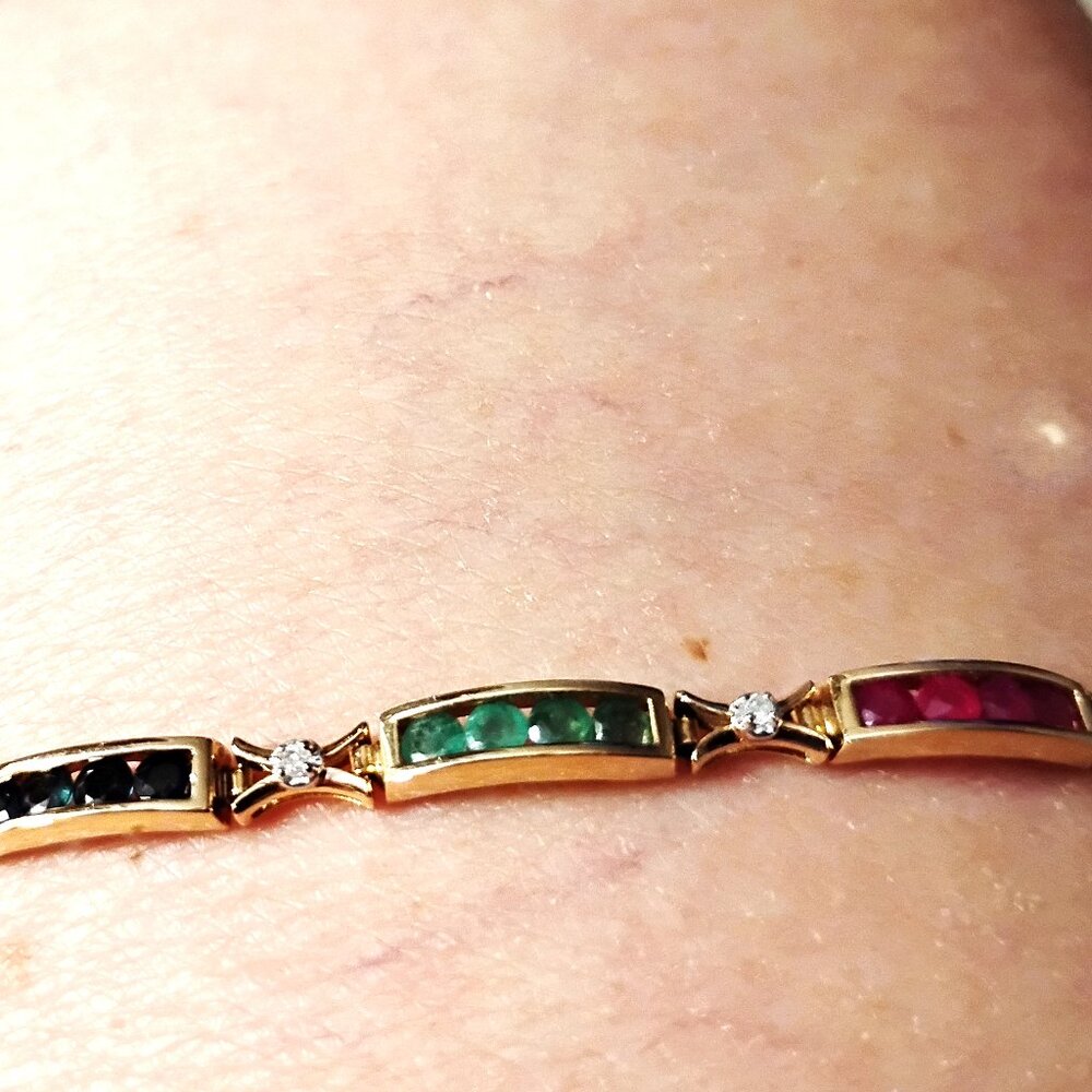 Diamond, Ruby, Emerald, and Sapphire 14K Tennis Bracelet - Picture 2 of 5